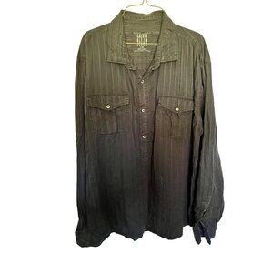 Calvin Klein Button Up Shirt Pockets Black with Crinkle STripe Mens XL